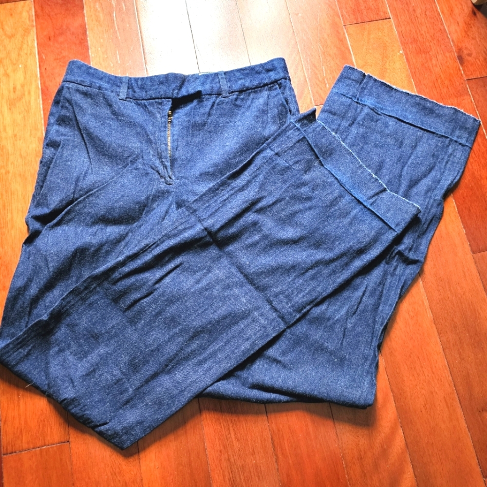 J. Crew dark wash high-rise denim w/ raw hem & wide leg. Sz 8.